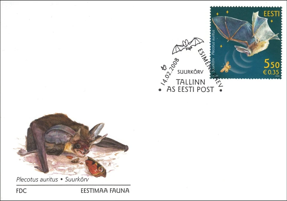 Bat Plecotus Auritus Brown Long-Eared Bat Estonia Estland Mint FDC Cover 2008 - Image 1 of 1