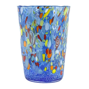 Murano Glass Drinking Glass Tumbler Blue Yellow Red Hand Made Millefiori - Picture 1 of 5