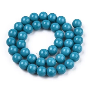 Opaque Round Glass Beads - Solid Colour - Turquiose Blue - 6mm Dia - P01933 - Picture 1 of 4