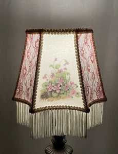 Lámpara de Azúcar Estilo Art Deco Victoriano De Colección SOMBRA Pequeña Boudoir Rosa Púrpura Floral - Imagen 1 de 24