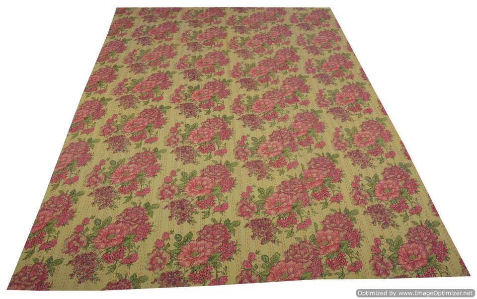 ALGODÓN HECHO A MANO ÉTICO PUNTO KANTHA EDREDÓN MANTA REINA INDIA FLORAL Foto 1 de 1