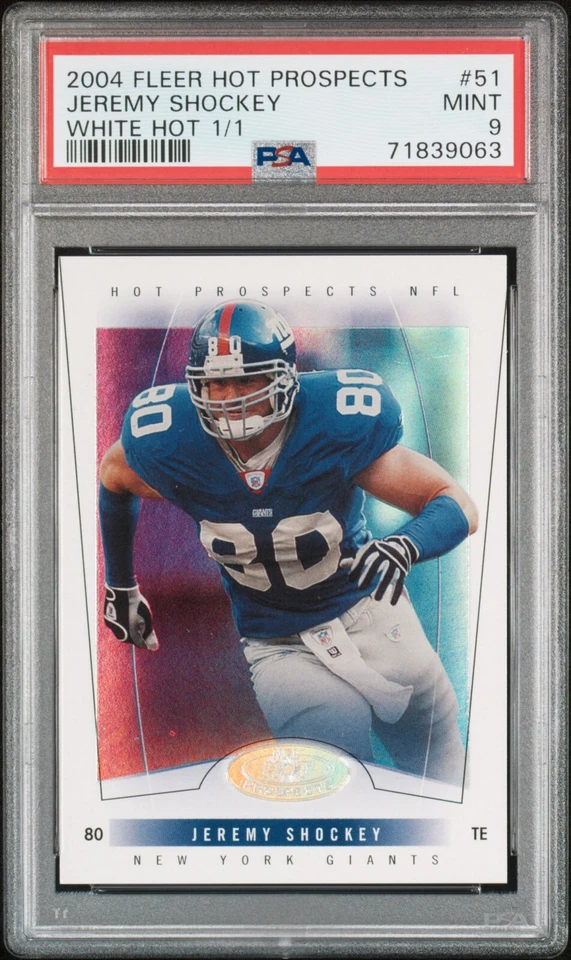2004 FLEER HOT PROSPECTS JEREMY SHOCKEY WHITE HOT 1/1 #51 PSA 9 MINT NY GIANTS - Image 1 of 3