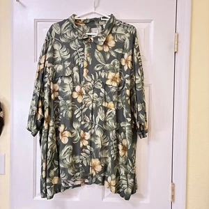 Roundtree Yorke: Hawaiian, BigMens Shirt, 4XT, Short Sleeve, Green Floral Casual - Picture 1 of 6