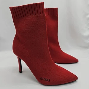 Botín de tela Guess talla 9 rasgado elástico tacón de aguja punta media pantorrilla rojo - Imagen 1 de 9