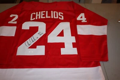 CHRIS CHELIOS #24 Sewn Stitched Autographed Custom DETROIT RED WINGS JERSEY JSA - Image 1 of 3