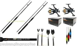 Stalker Carp Fishing Set 2 Rods Reels Alarms Rests Banksticks Indicators - Picture 1 of 1