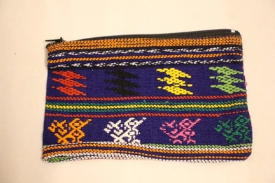 Carteira bolsa moeda de tecido multicolor Ikat 5,5" x 3,75" feita na Guatemala zíper superior - Imagem 1 de 4