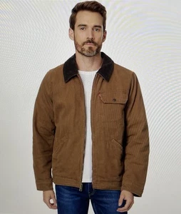 Levis XL Garment Washed Quilted Jacket With Corduroy Collar & Pockets Brown - Picture 1 of 22