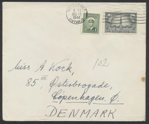 1948 4c UPU tarifa carta Kitchener ONT a Dinamarca sello de Navidad trasero - Imagen 1 de 2