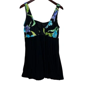 Longitude Womens Black Floral Swimdress 22W One Piece Swimsuit Full Coverage - Picture 1 of 12