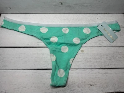 NWT Gaya Gloria Women's THONG Panty Teal w/ White Polka Dot LARGE - Image 1 of 3