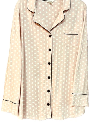 Soma Para Mujer XL Rosa Blanco Lunares Manga Larga Cuello Pijama Top Camisa de Noche Foto 1 de 4