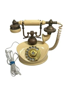 Słuchawka kołyska telefon obrotowy vintage kość słoniowa i złoto francuski telefon wiktoriański - Zdjęcie 1 z 15