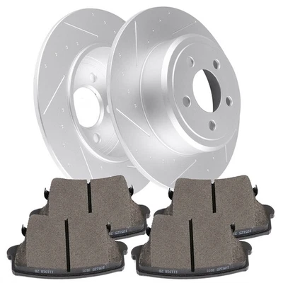 Fits 09-17 Dodge Challenger Rear Slotted Brake Rotors Discs And Ceramic Pads - Image 1 of 4