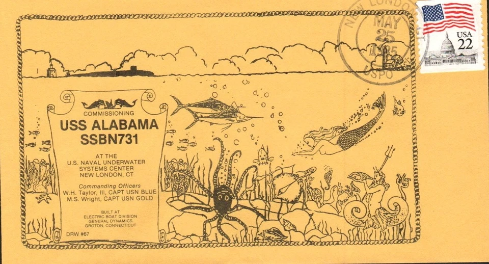 USS ALABAMA SSBN-731 COMMISSIONING MAY 25 1985 NEW LONDON CT CACHET - Image 1 of 1