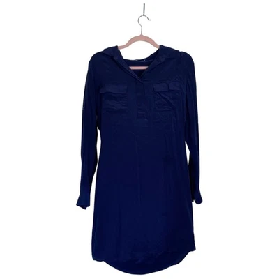 J. MCLAUGHLIN Navy Silk Shirt Dress Mini Size Medium Preppy Dressy Collared - Image 1 of 4