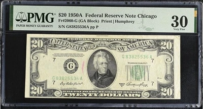$20 1950A ((A CHICAGO))FEDERAL RESERVE NOTE PMG Graded 30  - Image 1 of 2