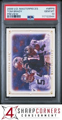 Obras maestras de cubierta superior 2008 vista previa #MPP8 Tom Brady Patriots PSA 10 Foto 1 de 2