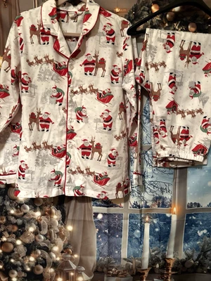 Juego de pijama de vacaciones Pottery Barn Kids adulto blanco Heritage Santa franela talla XS Foto 1 de 4