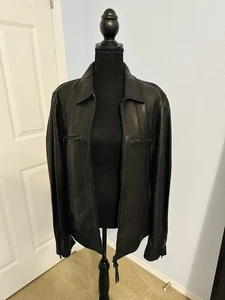 All Saints Men’s Leather Zip Up Jacket Black Size Medium Excellent Condition - Picture 1 of 11