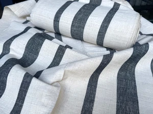 Altes handgewebtes helles grobes Leinen  12,70/77 cm mit schwarzen Streifen - Bild 1 von 7