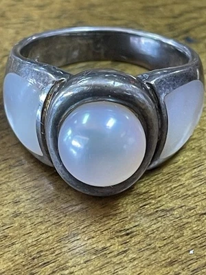 Honora 退役 925 戒指,尺寸 8,大型淡水珍珠和拖把镶嵌。 重型 8.94 克 — 第 1/4 张图片