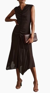 Reiss Lyra V-Neck Sleeveless Ruched Midi Dress chocolate Size UK 8/US4 NEW - Picture 1 of 4
