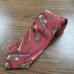Lands' End Neck Tie 100% Silk Red Saxophone Woodwind Handsewn In USA Band Bar - Picture 1 of 12