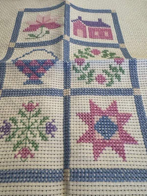 FINISHED Quilt Block Sampler Cross Stitch Creative Circle Kit #1647 NEW 8"x16" - Image 1 of 4