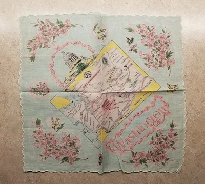 Pañuelo de recuerdo de viaje vintage Hankie WASHINGTON State Map Foto 1 de 4
