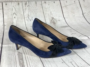 Manolo Blahnik Serba Navy & Black Suede Kitten Heels Women’s Size 42 - Picture 1 of 6