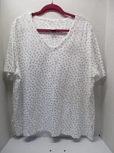WOMENS CHICO'S Short Sleeve V Neck  T-Shirt White / Silver Brush Design Size XXL - Picture 1 of 12