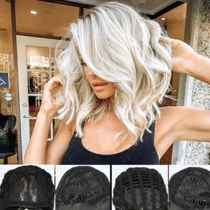 Natural Womens Short BOB Curly Wig White Blonde Ladies Wavy Hair Wigs Cosplay.Uk - Picture 1 of 4