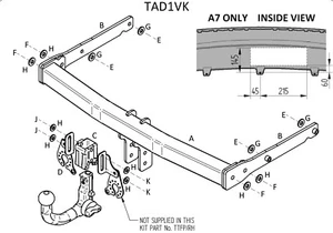 Barra de remolque desmontable vertical Towtrust para Audi A7 Hatchback 2011 a 2018 - Imagen 1 de 8