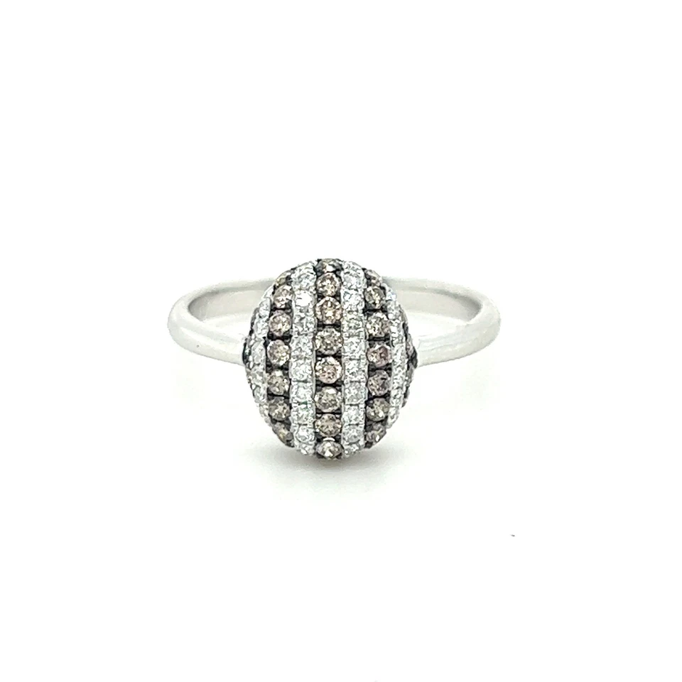 Genuine Champagne/Colorless Diamonds DOME Solid 14K White Gold Ring FREE Sizing - Image 1 of 4