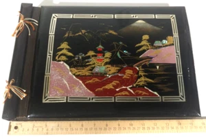Vintage 1950/1960's 24 page Black Lacquered Mt Fuji Japan Scrapbook Photo Album - Picture 1 of 12