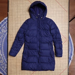 HELLY HANSEN Duck Down Parka Coat Women's S Navy Blue Hooded Puffer Jacket - Picture 1 of 9