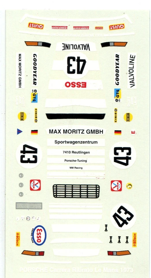 PORSCHE 911 CARRERA RSR  N° 43 LE MANS 1973 MAX MORITZ DECALS 1/43 - Immagine 1 di 1