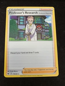 Pokemon 4x Professor's Research 178/202 No Holo Raro SWSH Conjunto Base Casi Como Nuevo - Imagen 1 de 1