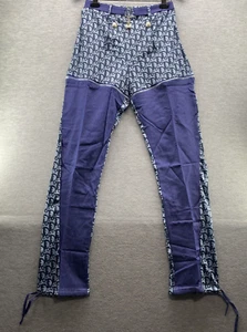 Women's High Waisted Zip off Blue Pants w/ lettering print Size XL (A14) - Picture 1 of 12
