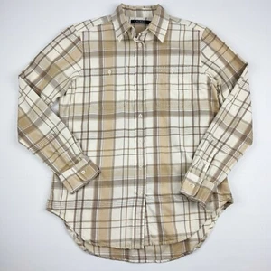 Lauren Ralph Lauren Shirt Womens Small Plaid Flannel Beige Cream Soft - Picture 1 of 16