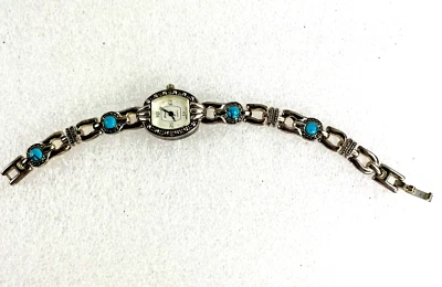 Relógio feminino Genebra contas azuis pulseira tom prata elos nova bateria face oval 6,5" - Imagem 1 de 4