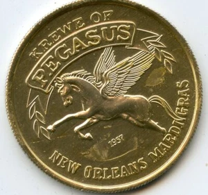 Mardi Gras Doubloon Krewe of Pegasus 1968 Aluminum Gold - Picture 1 of 2