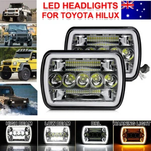Pair 7x6'' 5x7'' LED Headlights DRL Turn Light w/Adapters For Toyota HiAce Hilux - Picture 1 of 17