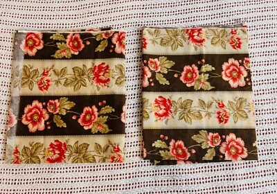 Grace by 3 Sisters for Moda Striped Florals Brown Beige Cotton 22W x108L inches - Image 1 of 4