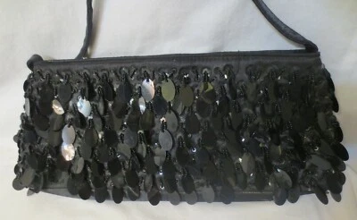 Sasha Womens Evening Purse Bag Beaded Black Sequin With Strap Cocktail Party - Image 1 of 4