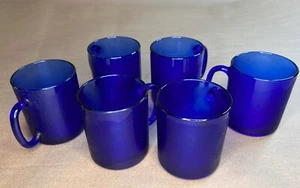 Arcoroc Saphir Mugs Royal Cobalt Blue Glass Cup France - Set Of 6 - Picture 1 of 3