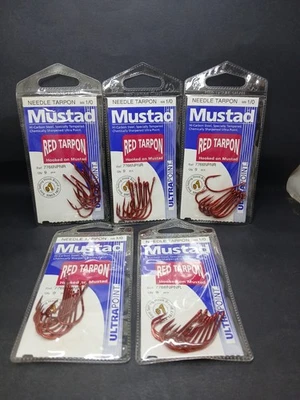 5packs Mustad #1/0 Red Tarpon Fishing Hook 7766NPNR - Image 1 of 4