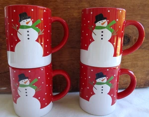 4~Crate&Barrel Joan Anderson 2015 Red Snowman 12 Oz. Coffee/Tea/Cocoa Mugs - Picture 1 of 5