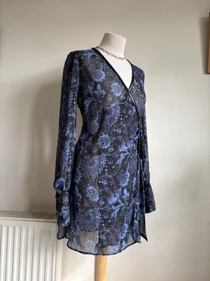 BUTTERFLY by MATTHEW WILLIAMSON Chiffon Wrap Dress. UK 12. Blue Paisley Vintage - Image 1 of 4